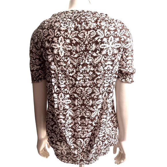 Ann Taylor Loft Large Brown White Silk Cotton Floral Blouse Romantic City Chic - Picture 5 of 12